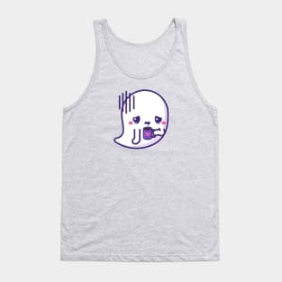 Tired kawaii ghost with coffee cup Tank Top